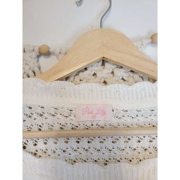 Pink Lily White Beachy Boho Crochet Crop Top XS - Picture 5 of 6